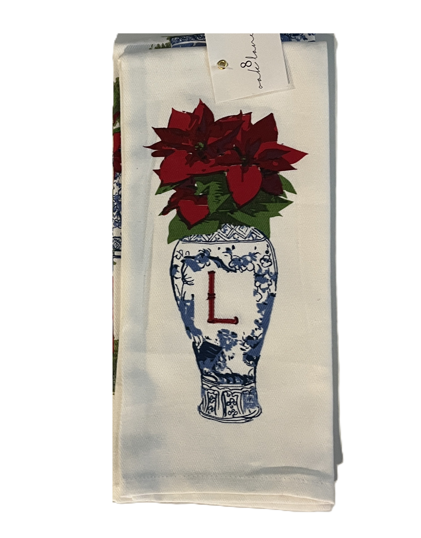 Hand Towels - Poinsettia Chinoiserie Vase - Initial
