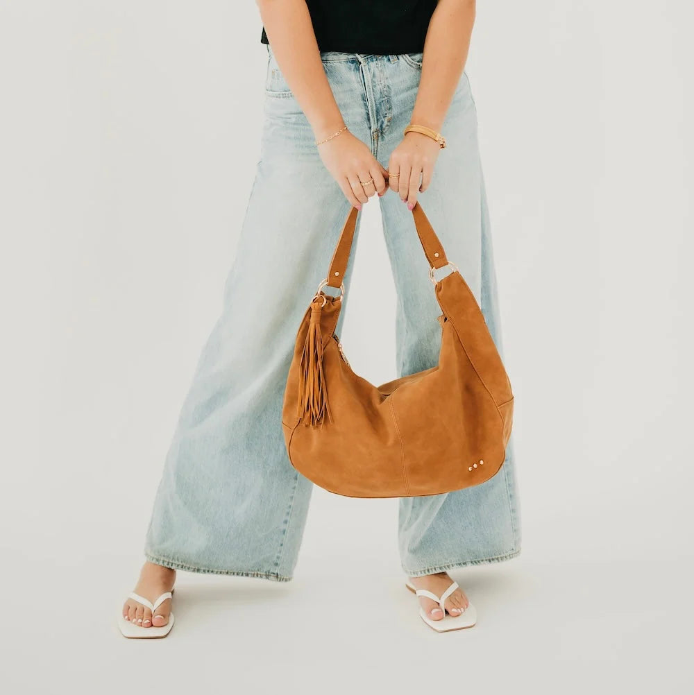 Pretty Simple Bags - Hazel Hobo Shoulder Bag with Tassel - Tan Suede - Findlay Rowe Designs
