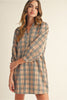 Dress - Mini - Taupe Red Plaid