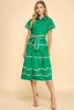 Dress - Midi - Green with White Trim - Findlay Rowe Designs
