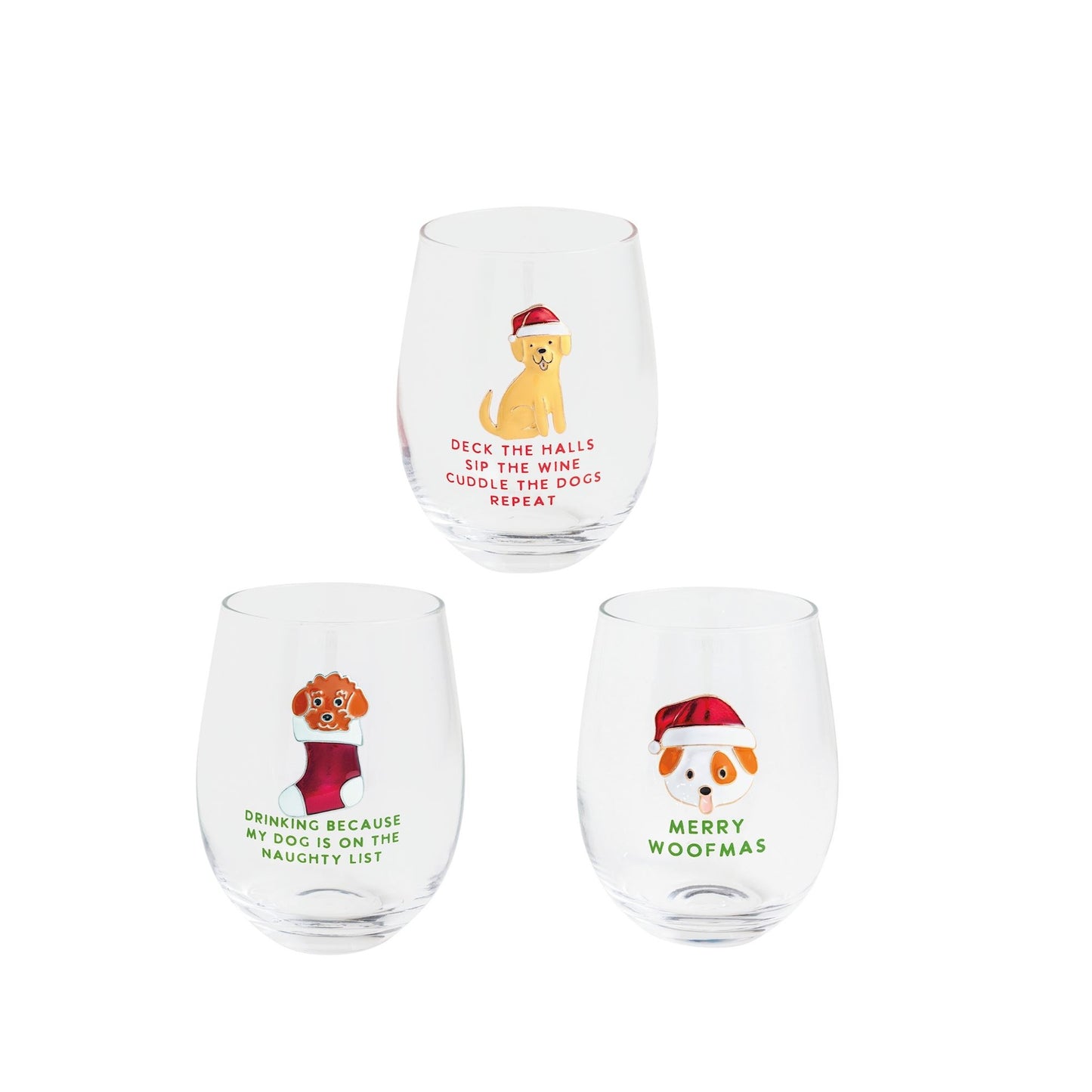 Mud Pie - Stemless Wine - Christmas Dogs - Findlay Rowe Designs