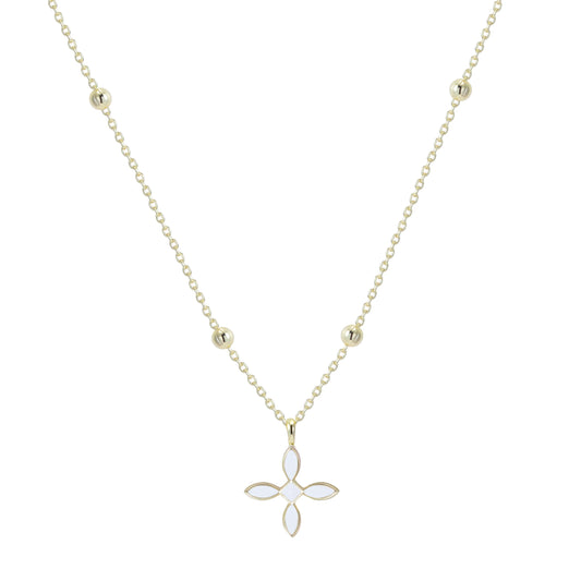 Natalie Wood-  Enamel Cross Drop Necklace in White Enamel