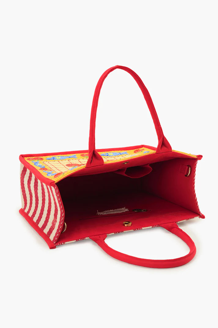 America and Beyond - Beaded Large Book Tote - Deep Sea Sardine