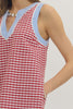 Entro - Dress - Mini Sleeveless Gingham Split Neck - Red - Findlay Rowe Designs