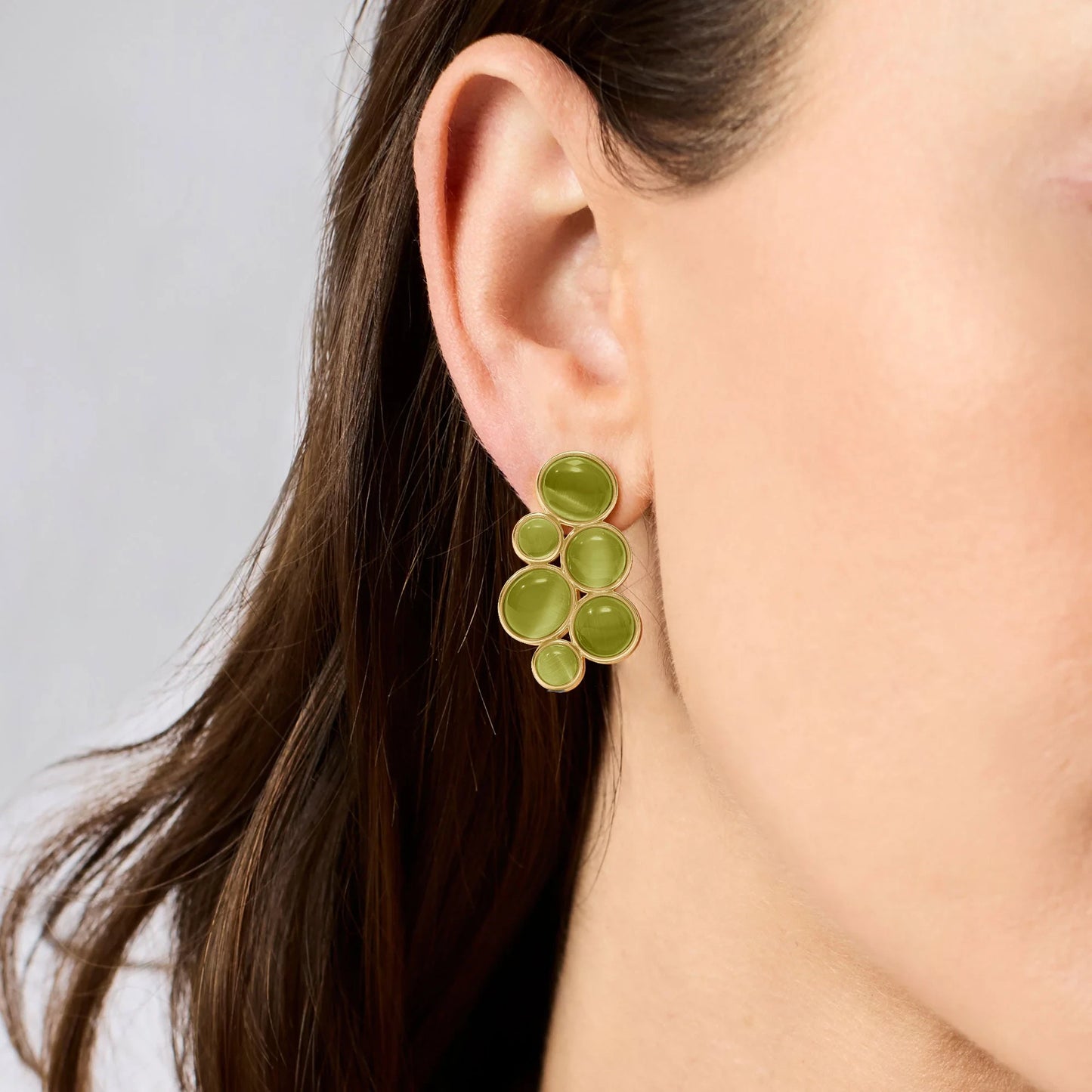 Julie Vos - Earrings - Cobblestone Statement - Green Cat's Eye