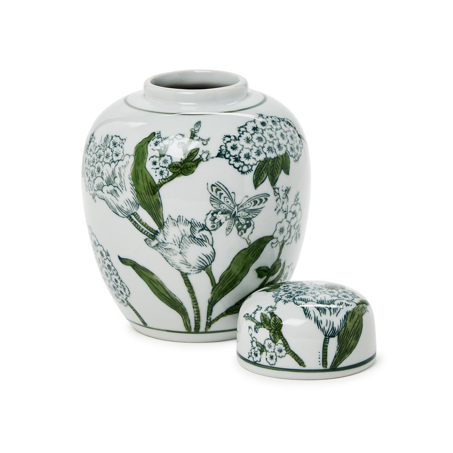 Ginger Jar with Lid - 7.5in Primrose and Lotus Chinoiserie - Green - Findlay Rowe Designs