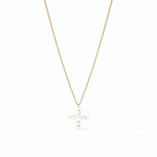 Julie Vos - Necklace - Gumdrop Cross Delicate - Pearl - Findlay Rowe Designs