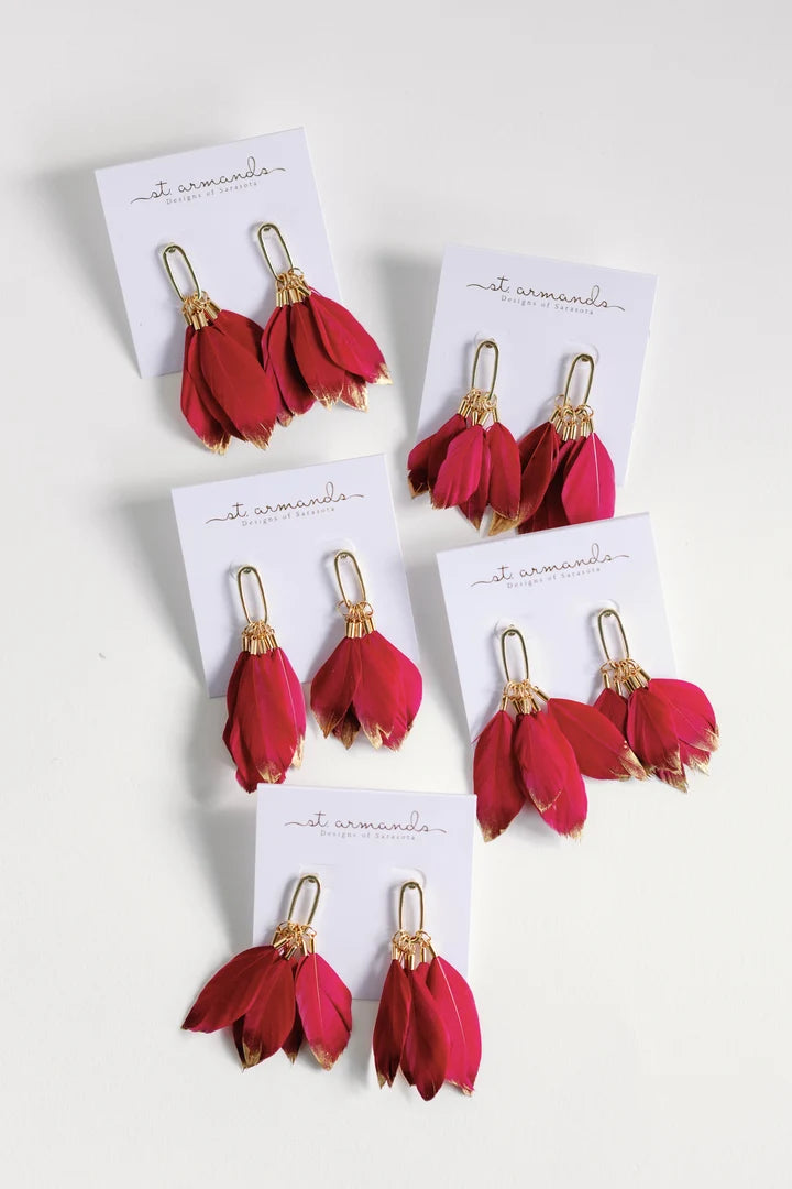 St Armands - Earrings - Garnet Gold Dipped Feather
