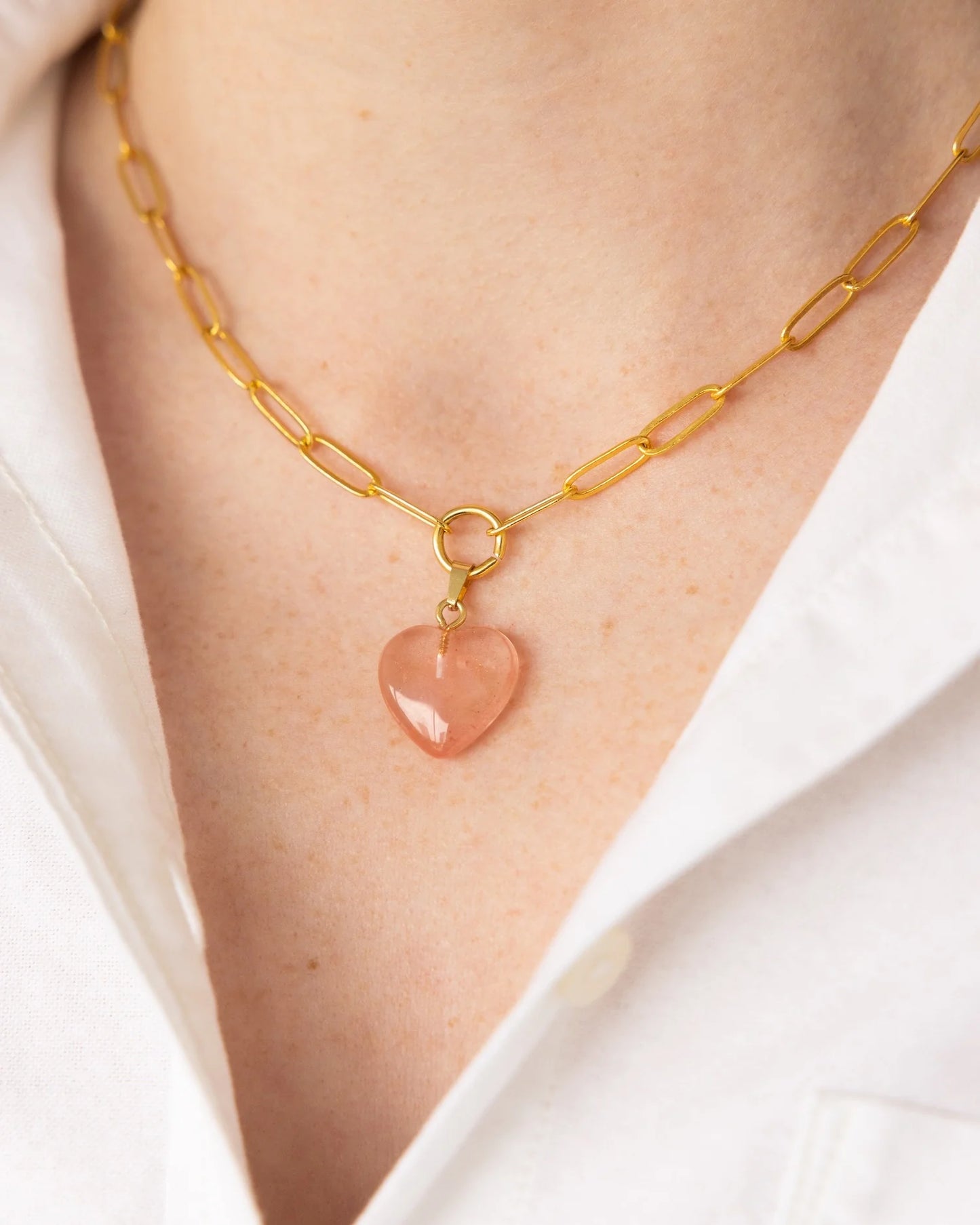 Susan Shaw - Necklace - Audrey Heart - Pink Quartz