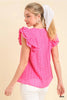 Umgee - Top - Lined V-Neck Eyelet Top Flutter Sleeves - Pink