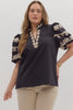 Clearance - Entro - Plus Size Top - V Neck Embroidered - Black