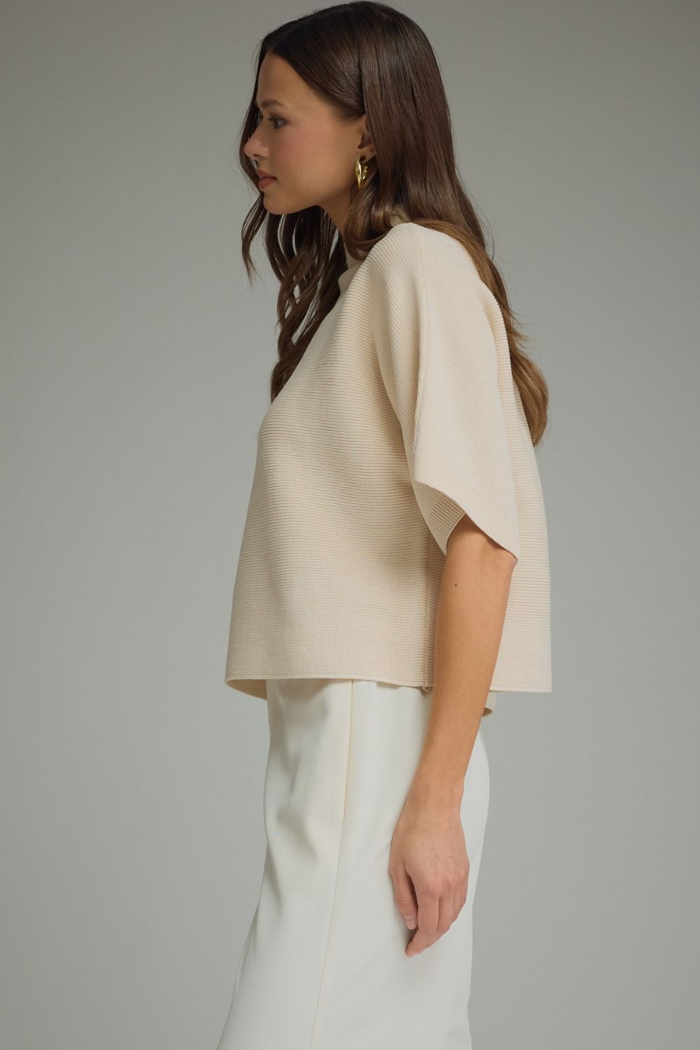 Entro - Top - Dolman Sleeve Ribbed Mock Sweater - Ecru - Findlay Rowe Designs