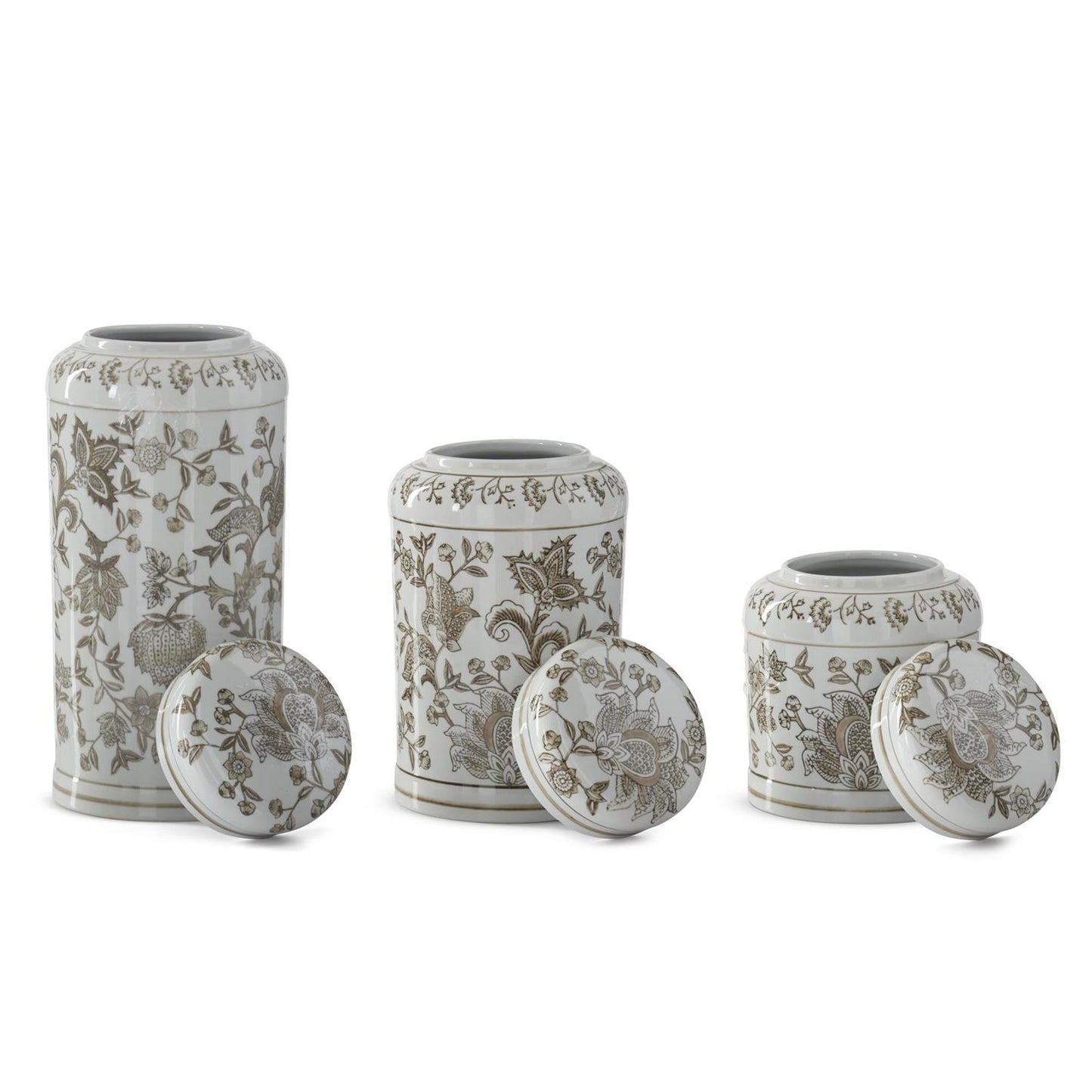 Chinoiserie Lidded Jars - Taupe & White - Findlay Rowe Designs
