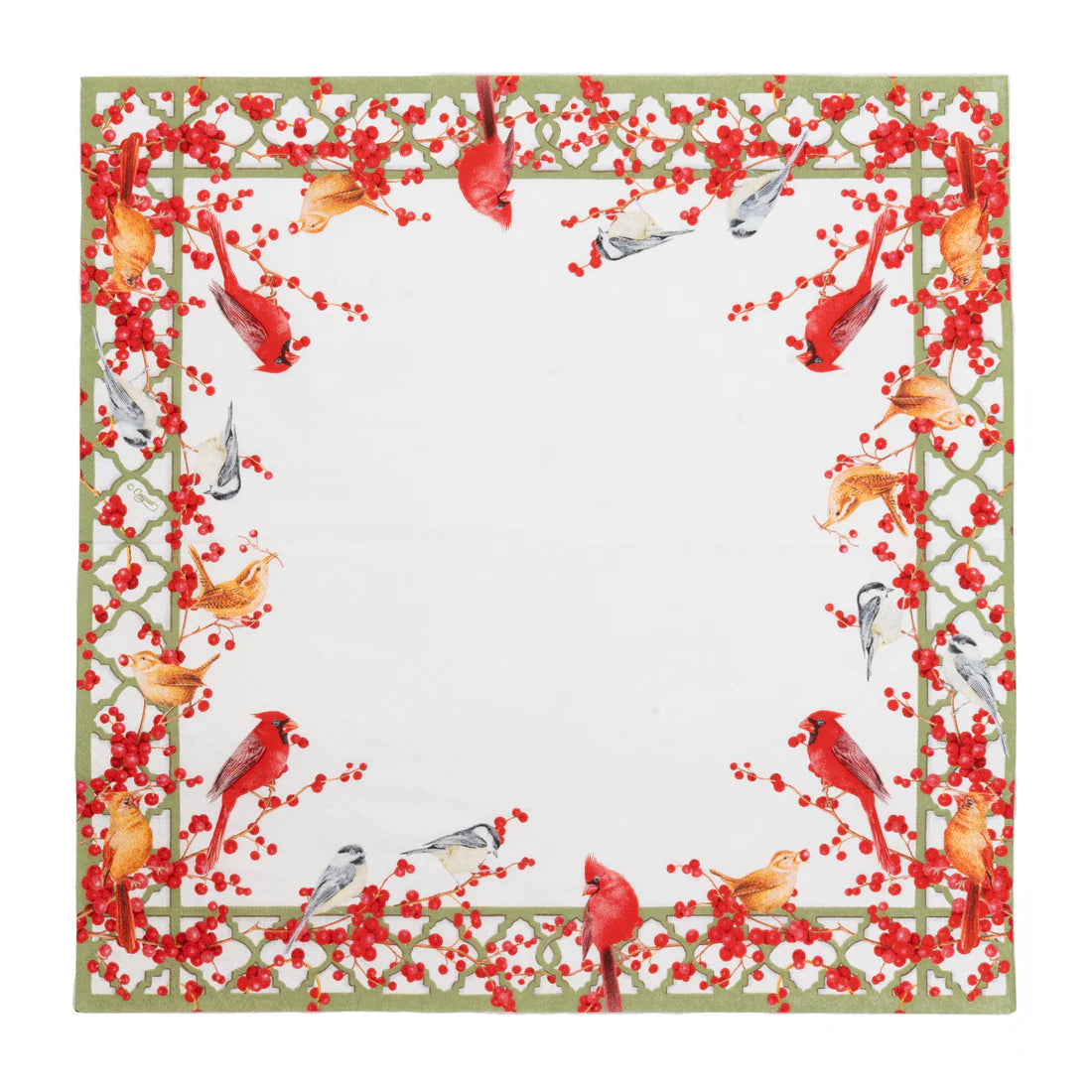 Caspari - Luncheon Napkins - Winter Birds and Berries