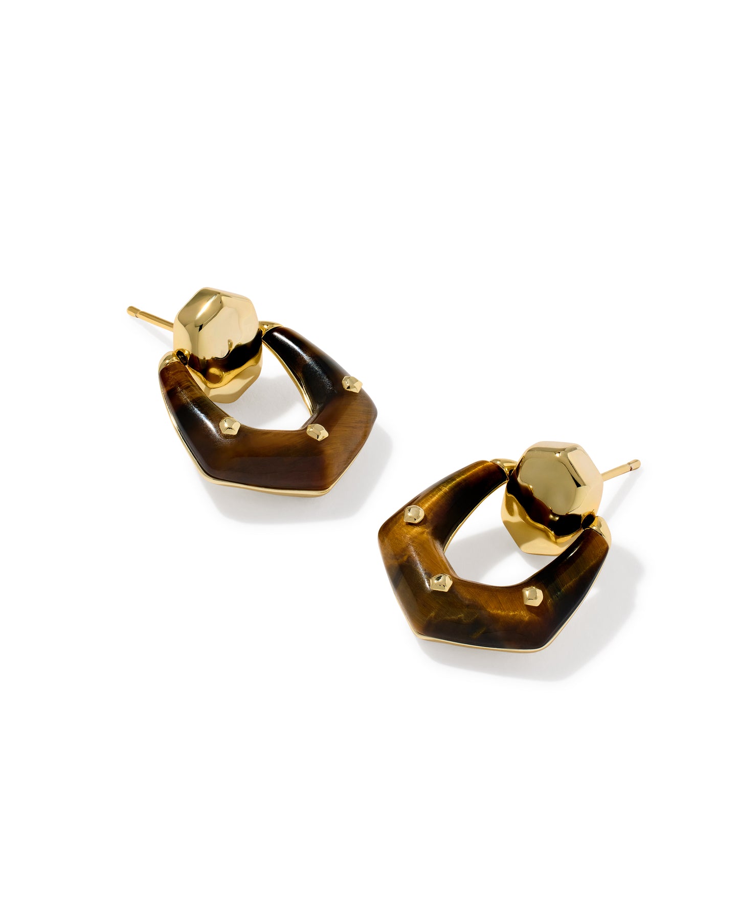 Kendra Scott - Earring - Embry Open Frame - Gold Dark Brown Hawk's Eye - Findlay Rowe Designs