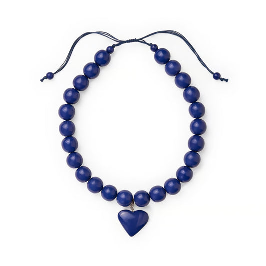 Ink & Alloy - Necklace - Large Emery Heart Charm - Navy