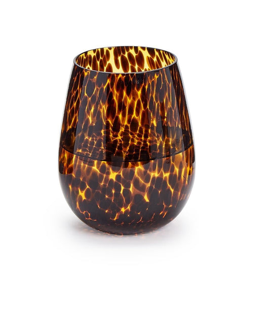 Stemless Wine Glass - 16 oz - Tortoise Print - Findlay Rowe Designs