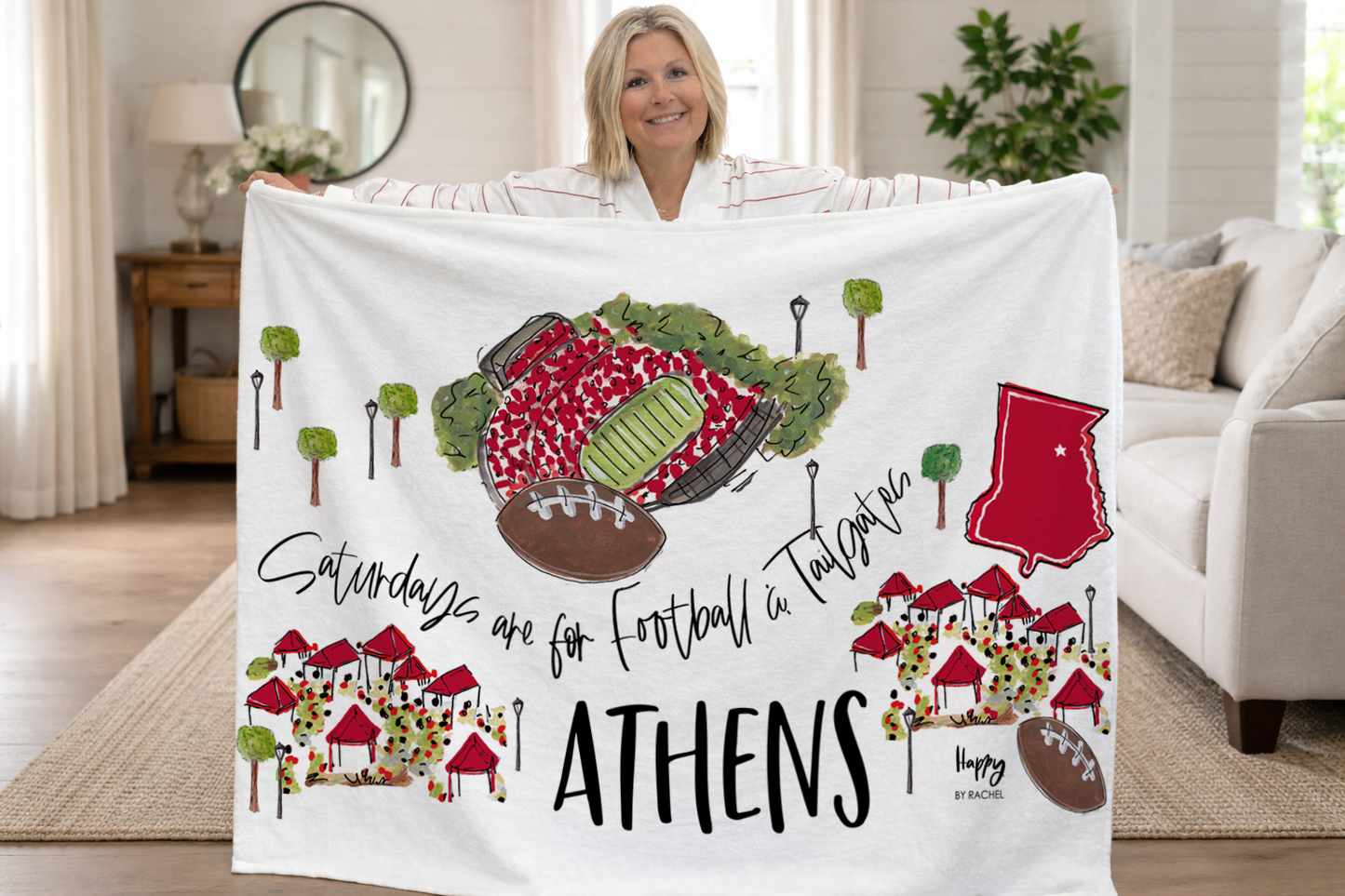 Happy by Rachel - Fleece Blanket - Athens Saturdays Game Day - Findlay Rowe Designs
