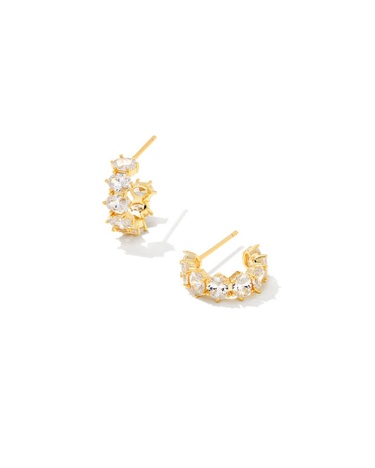Kendra Scott - Earring - Cailin Gold Crystal Huggie Earrings - White Crystal