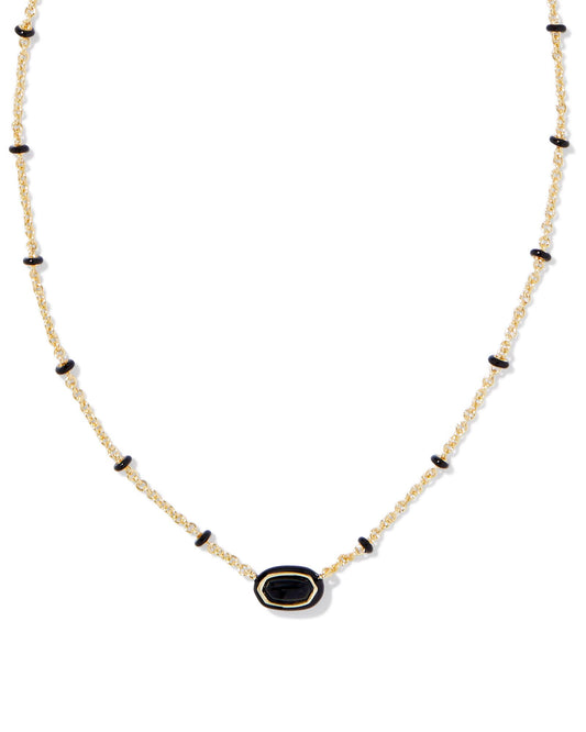 Kendra Scott - Necklace - Mini Elisa Enamel Frame Short Pendant Gold - Black Agate - Findlay Rowe Designs