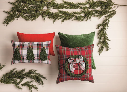 Mud Pie - Christmas Pillows - Velvet Loop Tartan