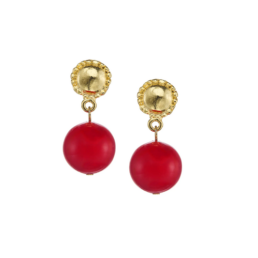 Susan Shaw - Earring - Red Coral Drop