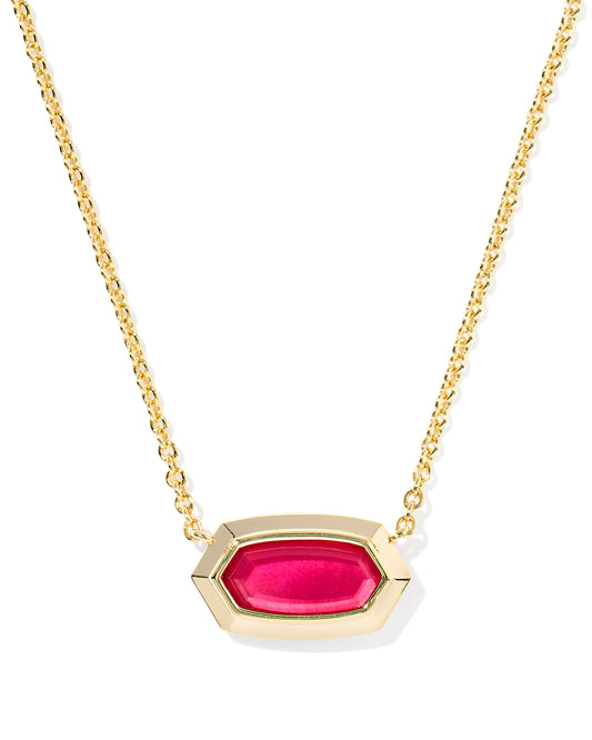 Kendra Scott - Necklace - Elisa Bezel Short Pendant - Gold Carmine Red Illusion