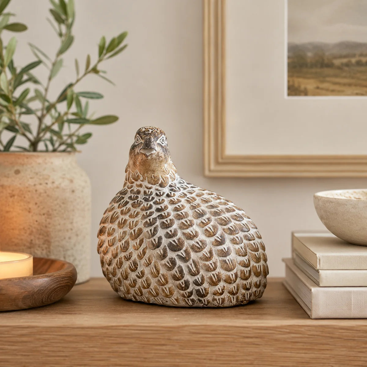Sculpture - Quail - . Tan Whitewashed - 6.25in - Findlay Rowe Designs