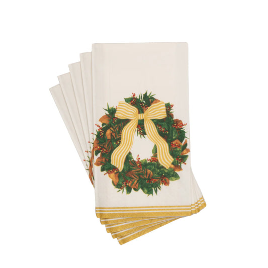 Caspari - Guest Towel Napkins - Magnolia Wreath