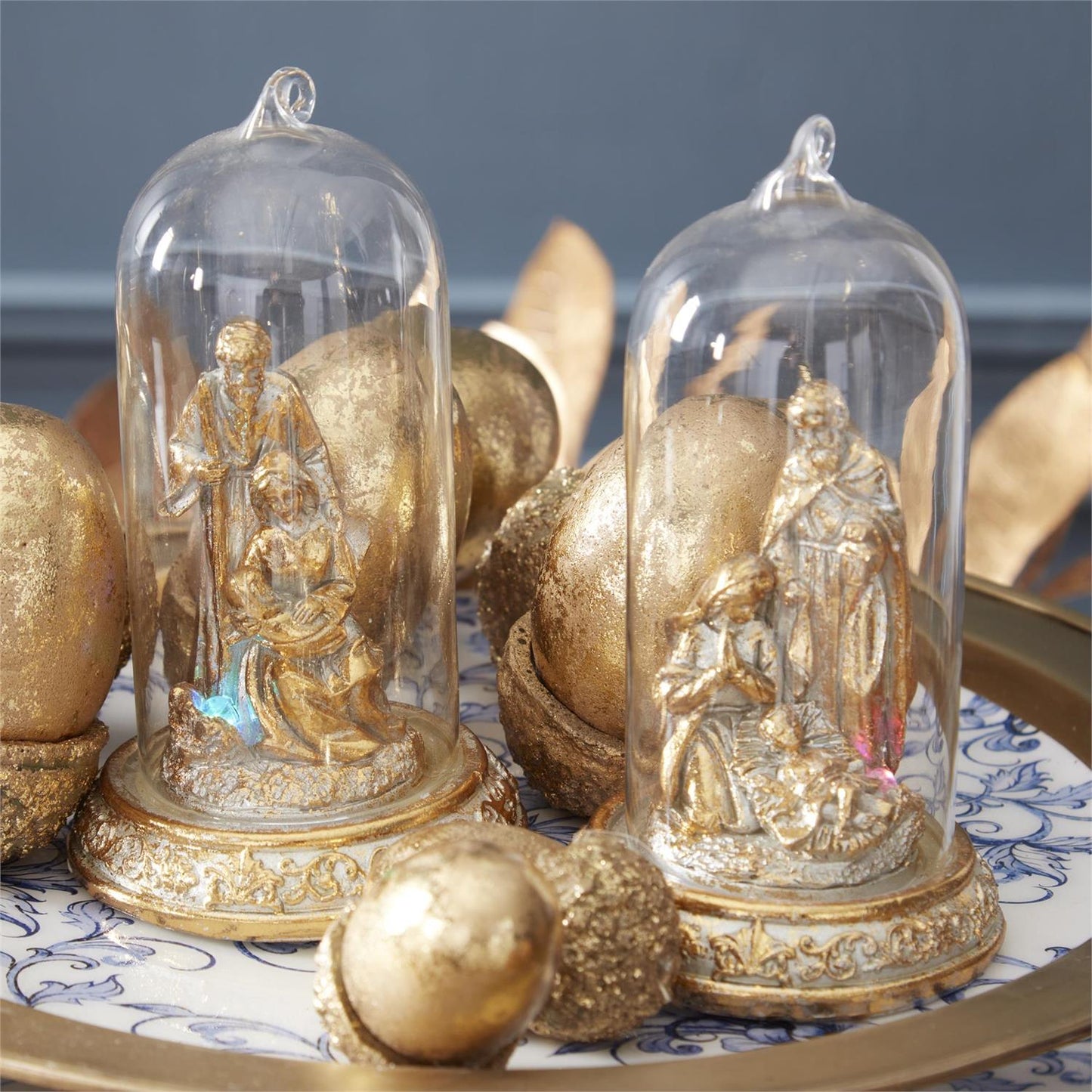 Ornament - Gold Nativity Cloche - LED 5 Inch