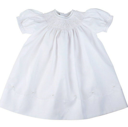 Pearl Flower Bishop Dress-White 3mo - Findlay Rowe Designs