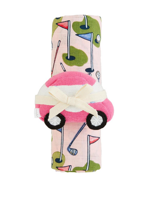 Mud Pie - Baby - Swaddle & Rattle Set  - Golf - Pink - Findlay Rowe Designs
