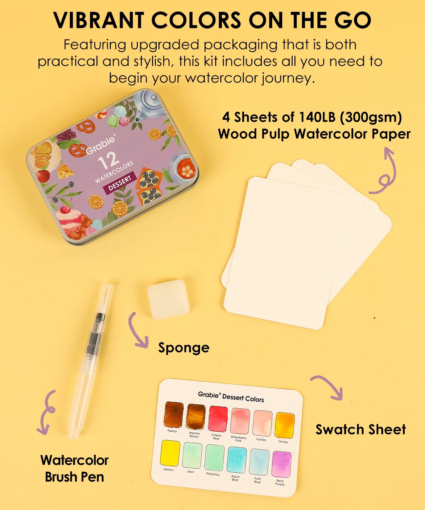 Grabie - Watercolor Pocket Set Of 12 With Brush - Dessert Colors - Findlay Rowe Designs