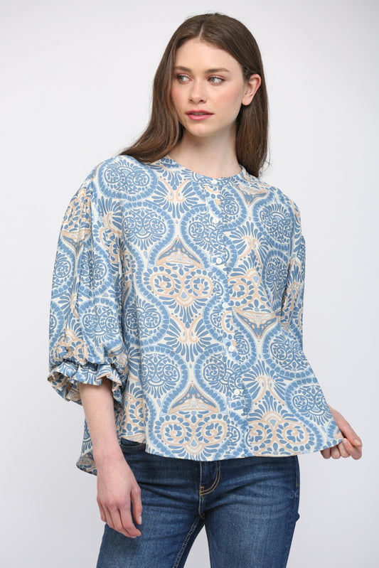 Top - Damask Print - Button Up - Findlay Rowe Designs