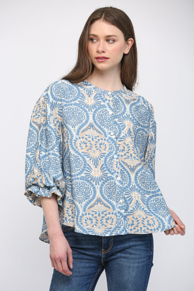 Top - Damask Print - Button Up - Findlay Rowe Designs