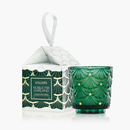 Voluspa - 2.5 oz Ornament Pedestal Candle - Noble Fir Garland - Findlay Rowe Designs