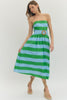 Entro - Dress - Strapless Midi - Green Blue Stripe - Findlay Rowe Designs
