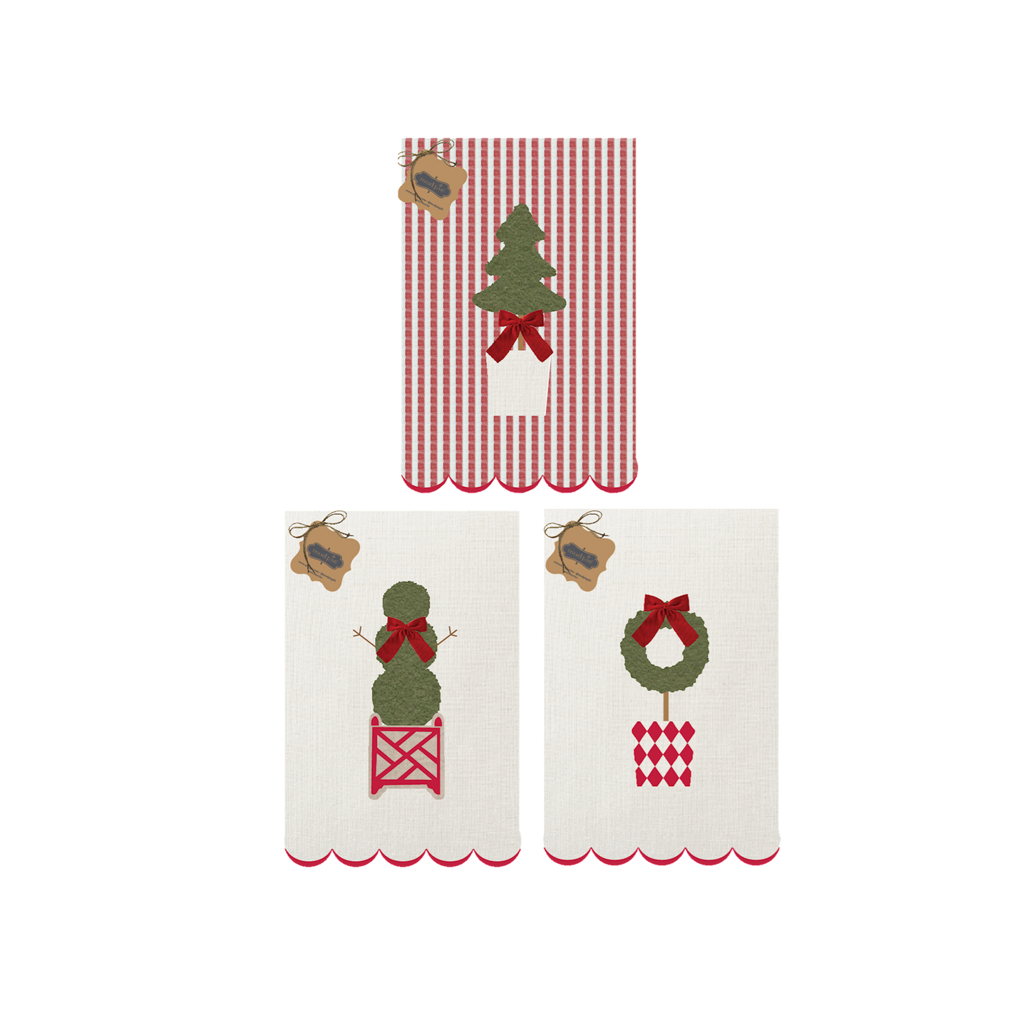Mud Pie - Tea Towel - Embroidered - Christmas Topiary - Findlay Rowe Designs