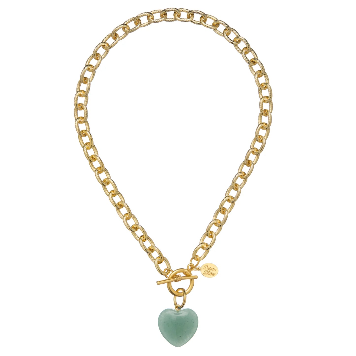 SUSAN SHAW - Stone Heart Toggle Necklace - GREEN JADE