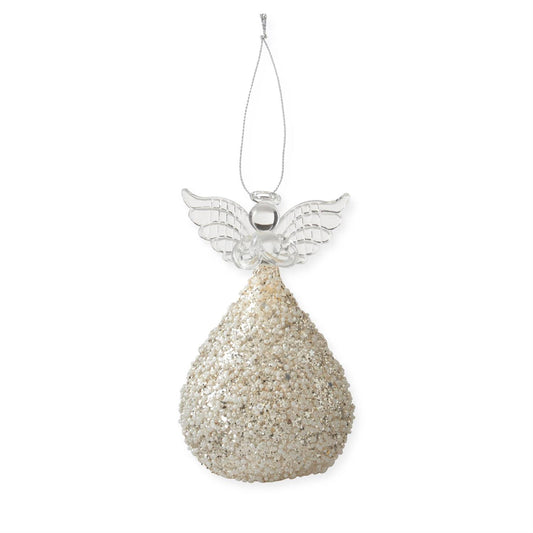 Ornament - LED Angel Gold & White Seed Bead