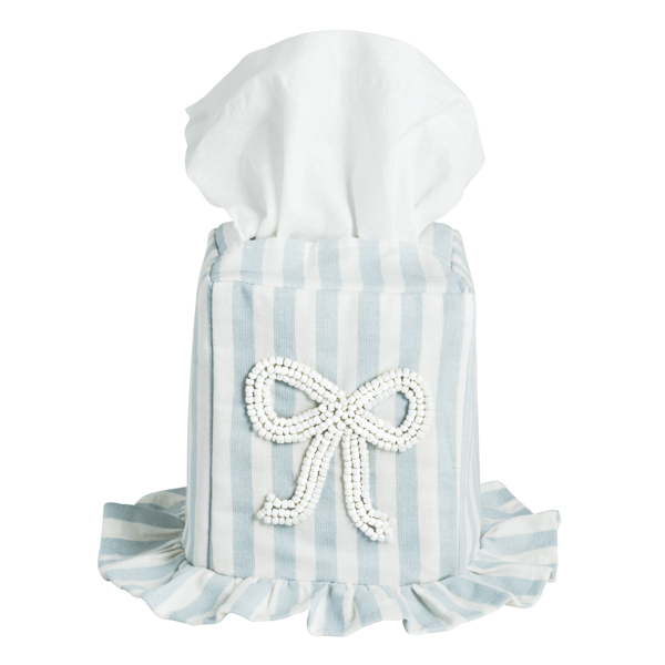 Mud Pie - Tissue Box Cover - Blue Stripe Bow