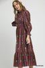 Dress - Striped Floral Ruffle Collar Midi - Brown - Findlay Rowe Designs