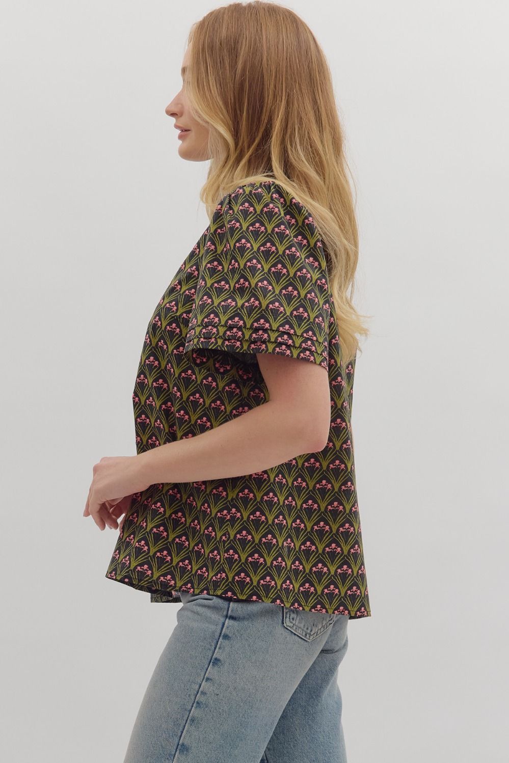 Top - Short Sleeve Geometric Print - Black - Findlay Rowe Designs