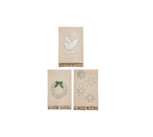 Mud Pie - Tea Towel -White Christmas Chambray - Bead Detail - Findlay Rowe Designs