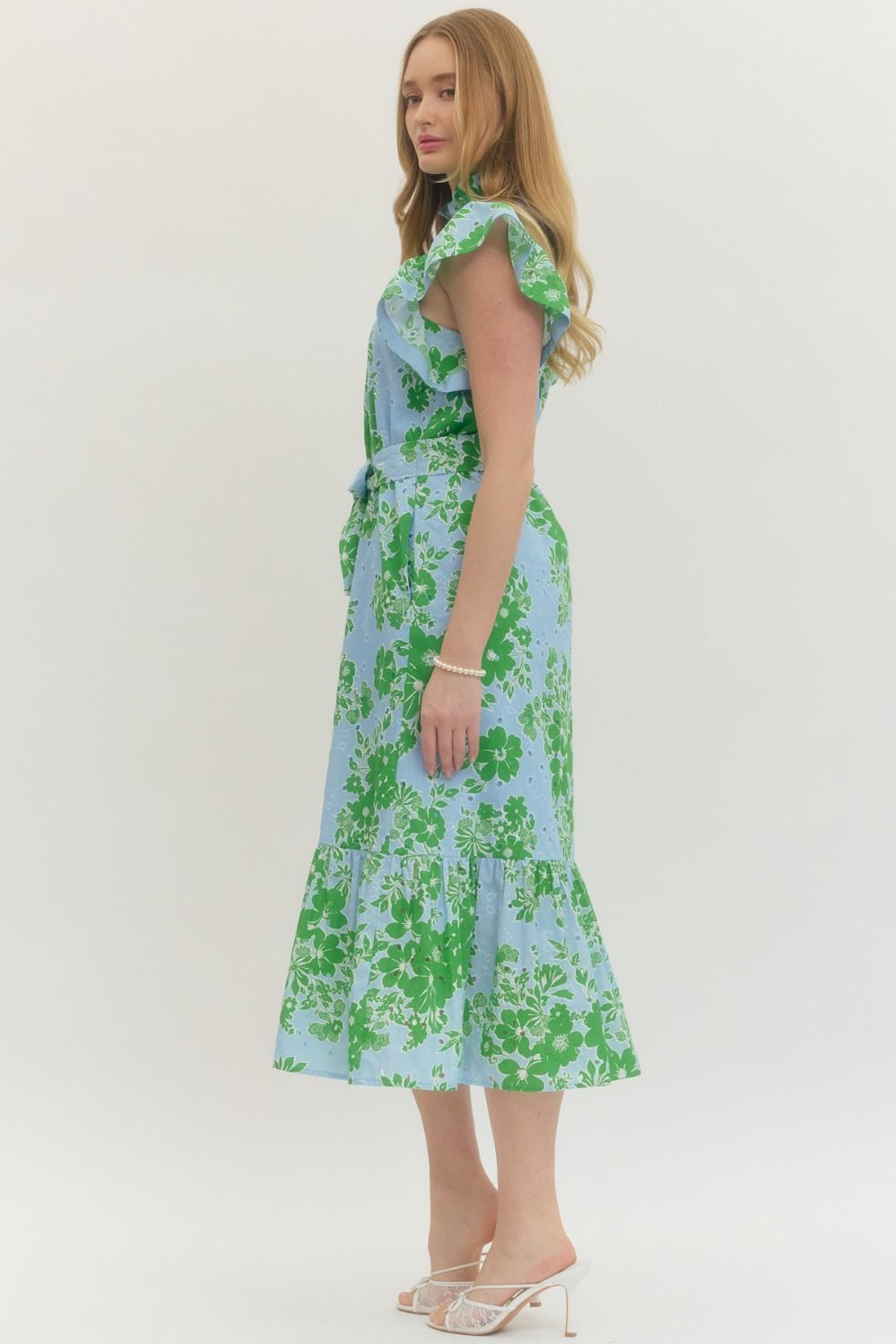 Entro - Dress - Midi V-neck Flutter Sleeve - Blue - Findlay Rowe Designs
