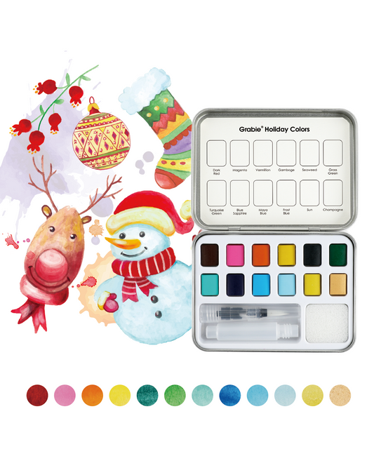 Grabie - Watercolor Pocket Set Of 12 With Brush - Holiday Colors