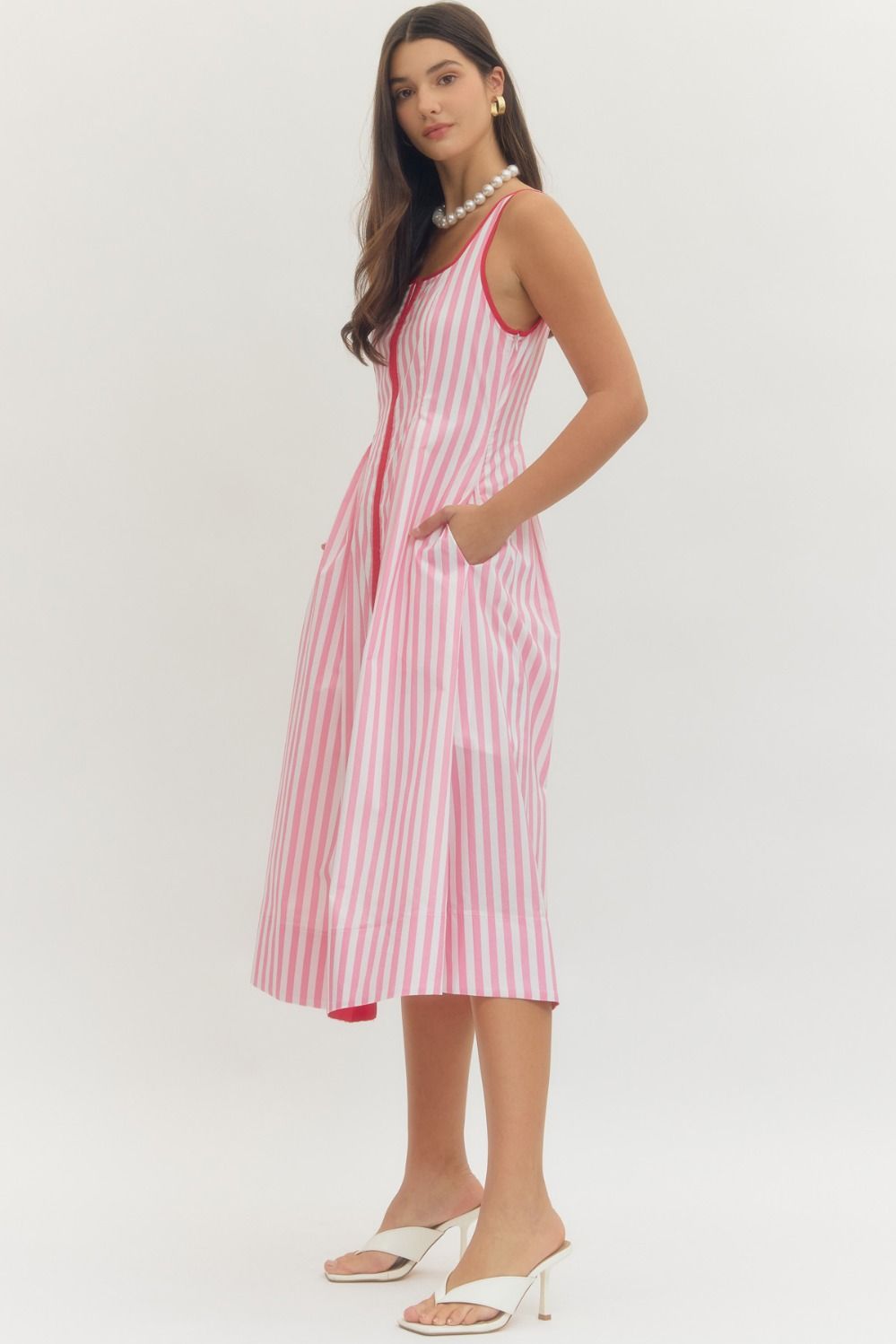 Entro - Dress - Midi Sleeveless - Pink Stripe - Findlay Rowe Designs
