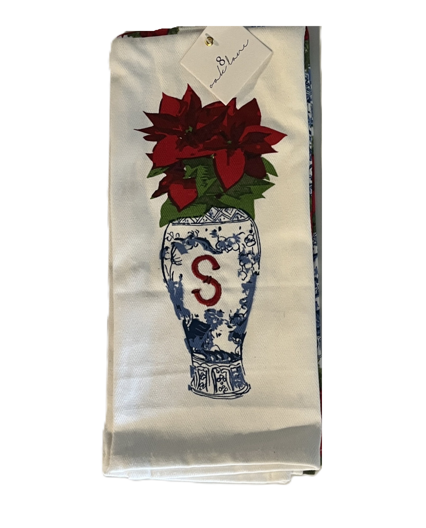 Hand Towels - Poinsettia Chinoiserie Vase - Initial