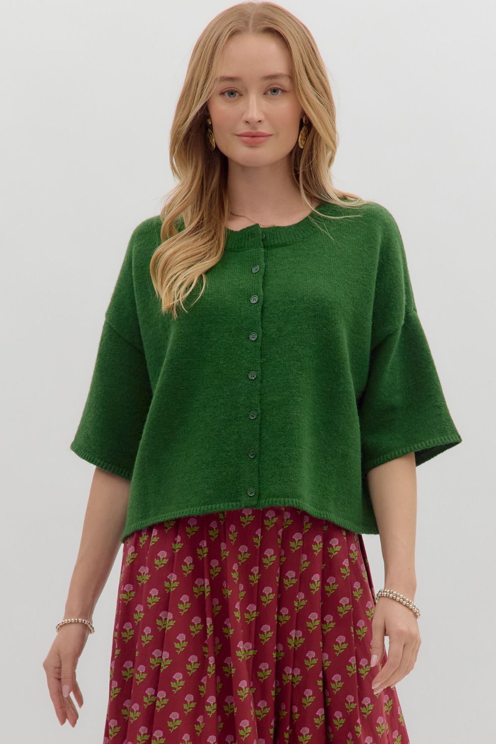 Cardigan - 3/4 Sleeve - Amazon Green - Findlay Rowe Designs