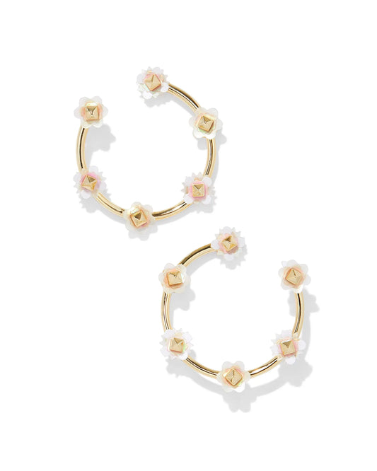 Kendra Scott- Deliah Gold Open Frame Hoops in Iridescent White Mix